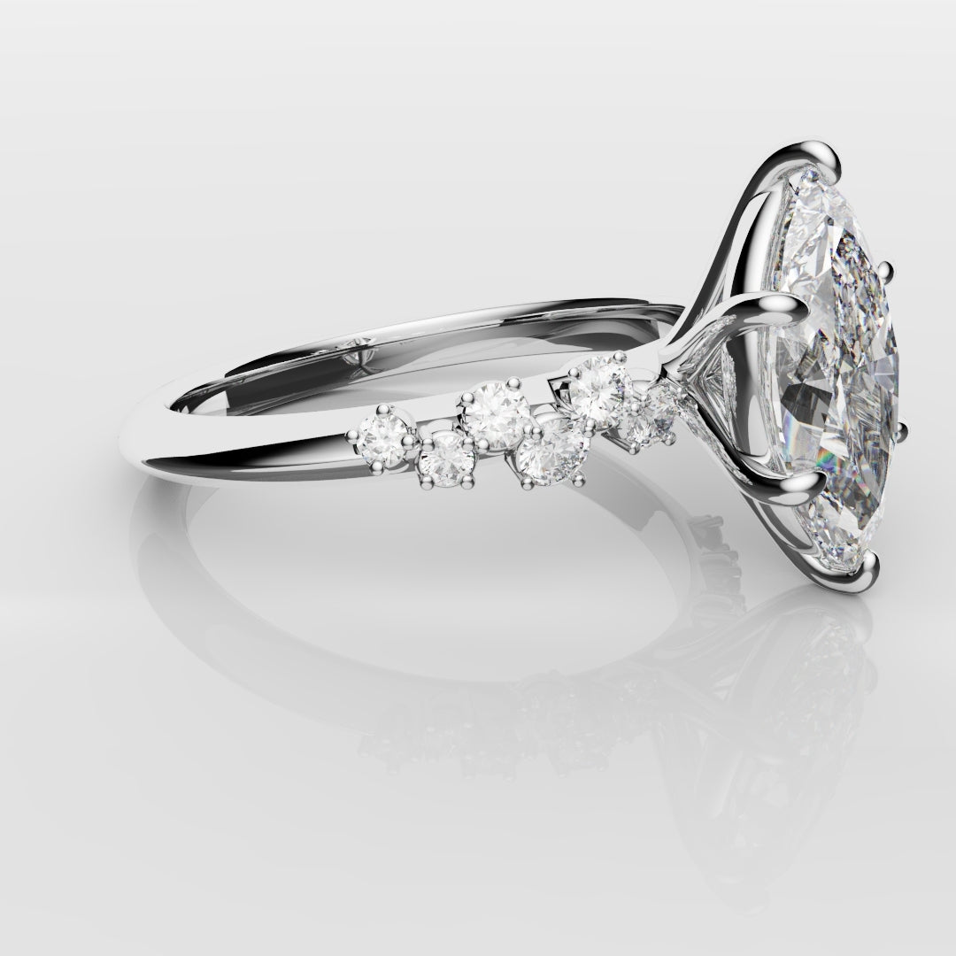 Marquise Engagement Ring With Asymetrical Accent diamonds