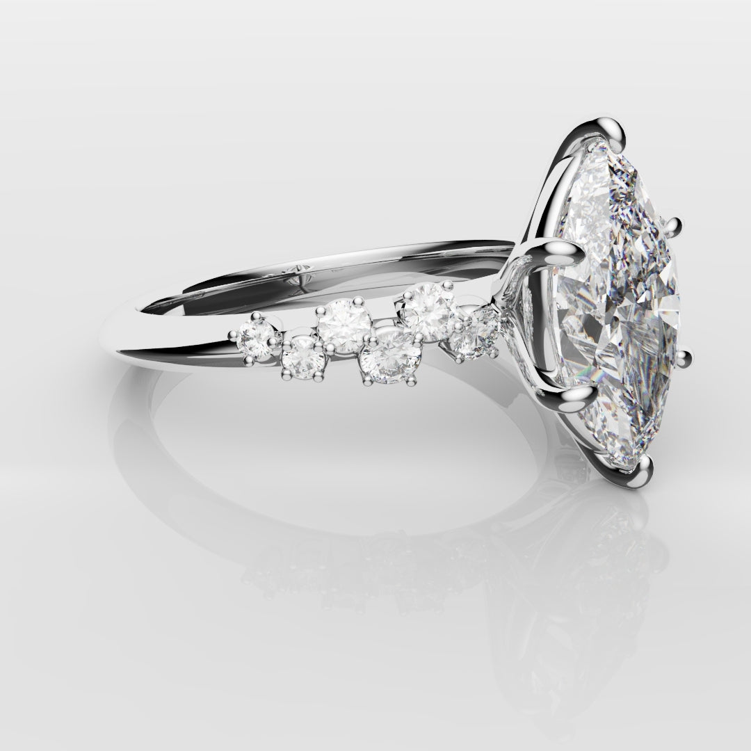 Marquise Engagement Ring With Asymetrical Accent diamonds