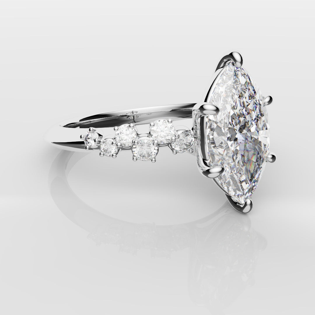 Marquise Engagement Ring With Asymetrical Accent diamonds