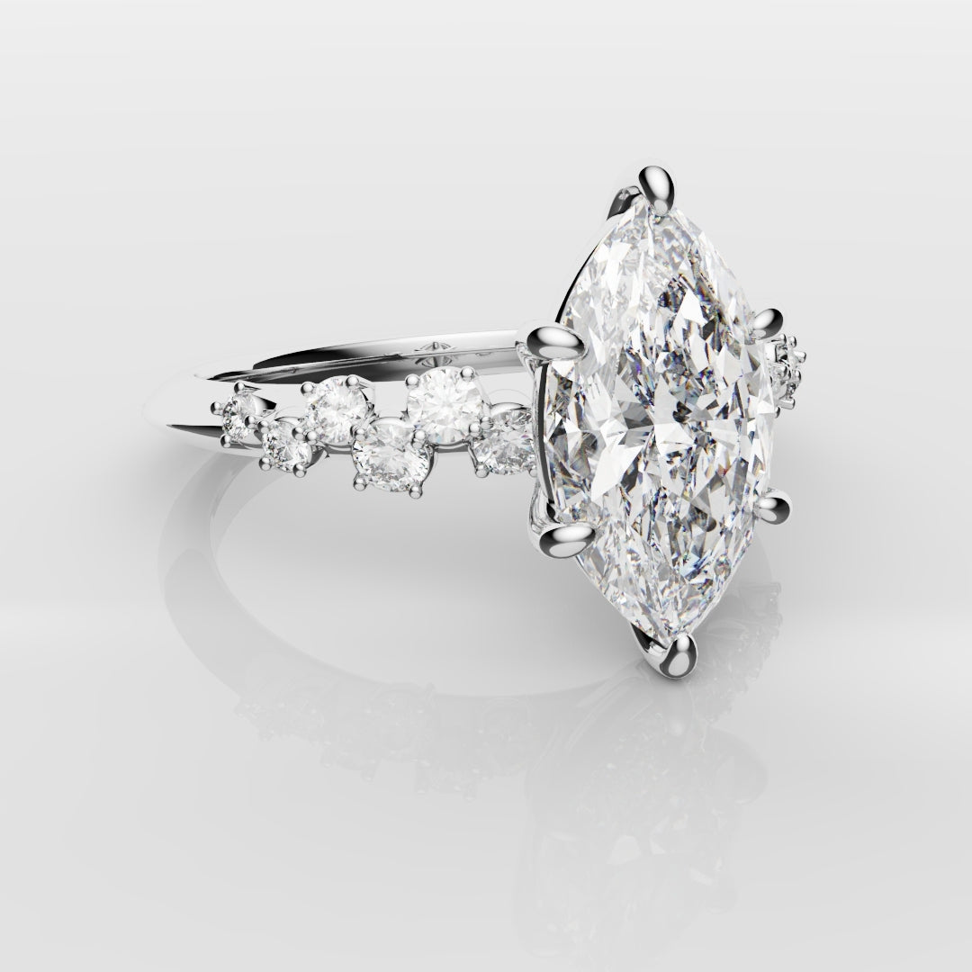 Marquise Engagement Ring With Asymetrical Accent diamonds