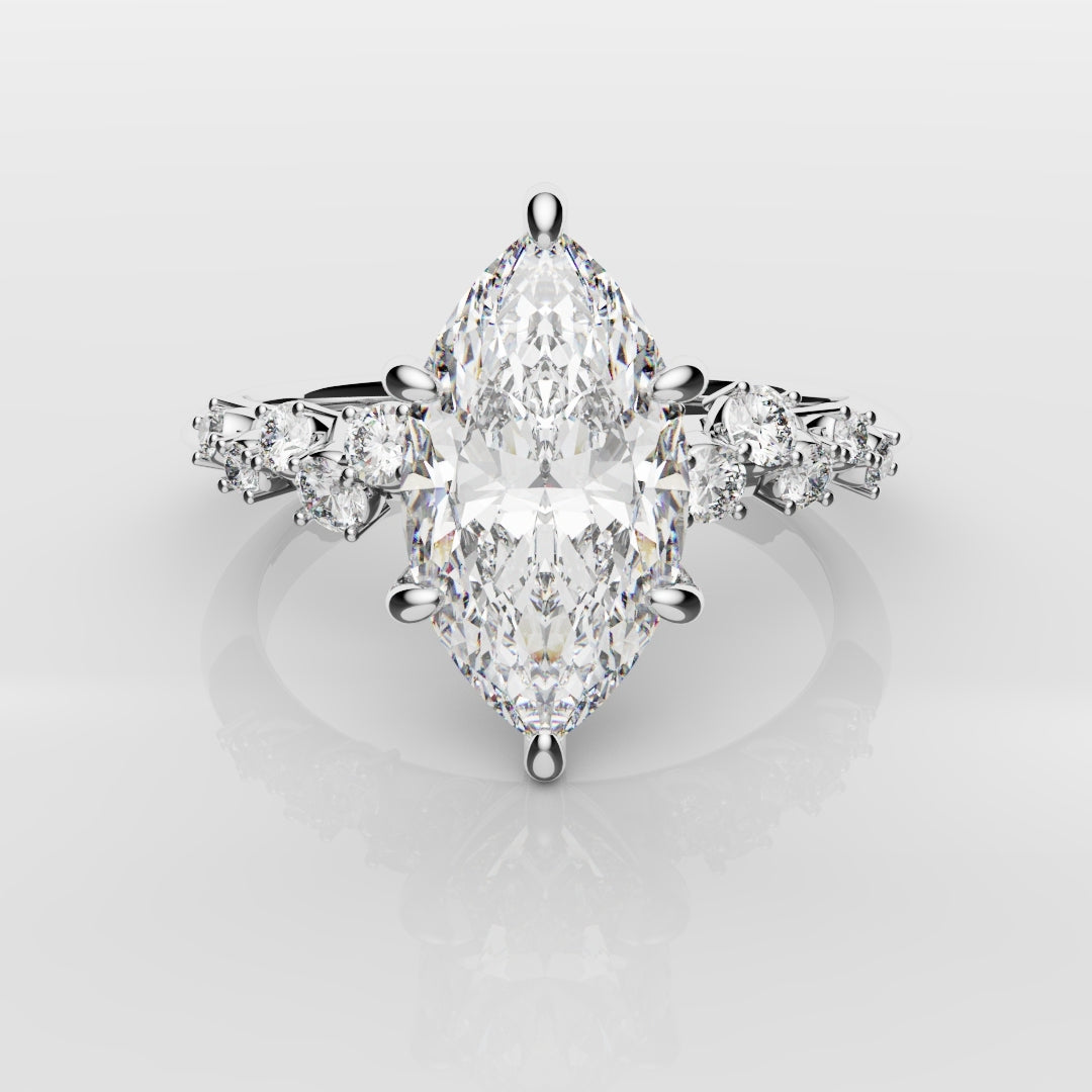 Marquise Engagement Ring With Asymetrical Accent diamonds