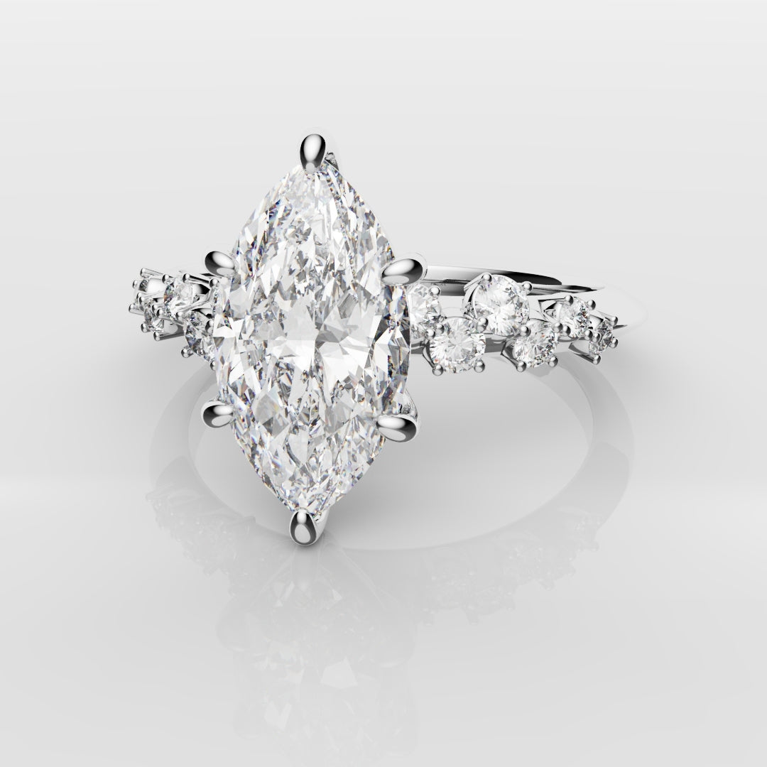 Marquise Engagement Ring With Asymetrical Accent diamonds