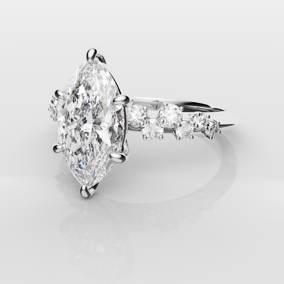 Marquise Engagement Ring With Asymetrical Accent diamonds