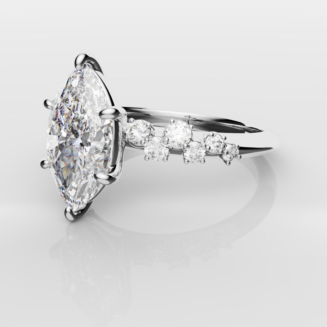 Marquise Engagement Ring With Asymetrical Accent diamonds