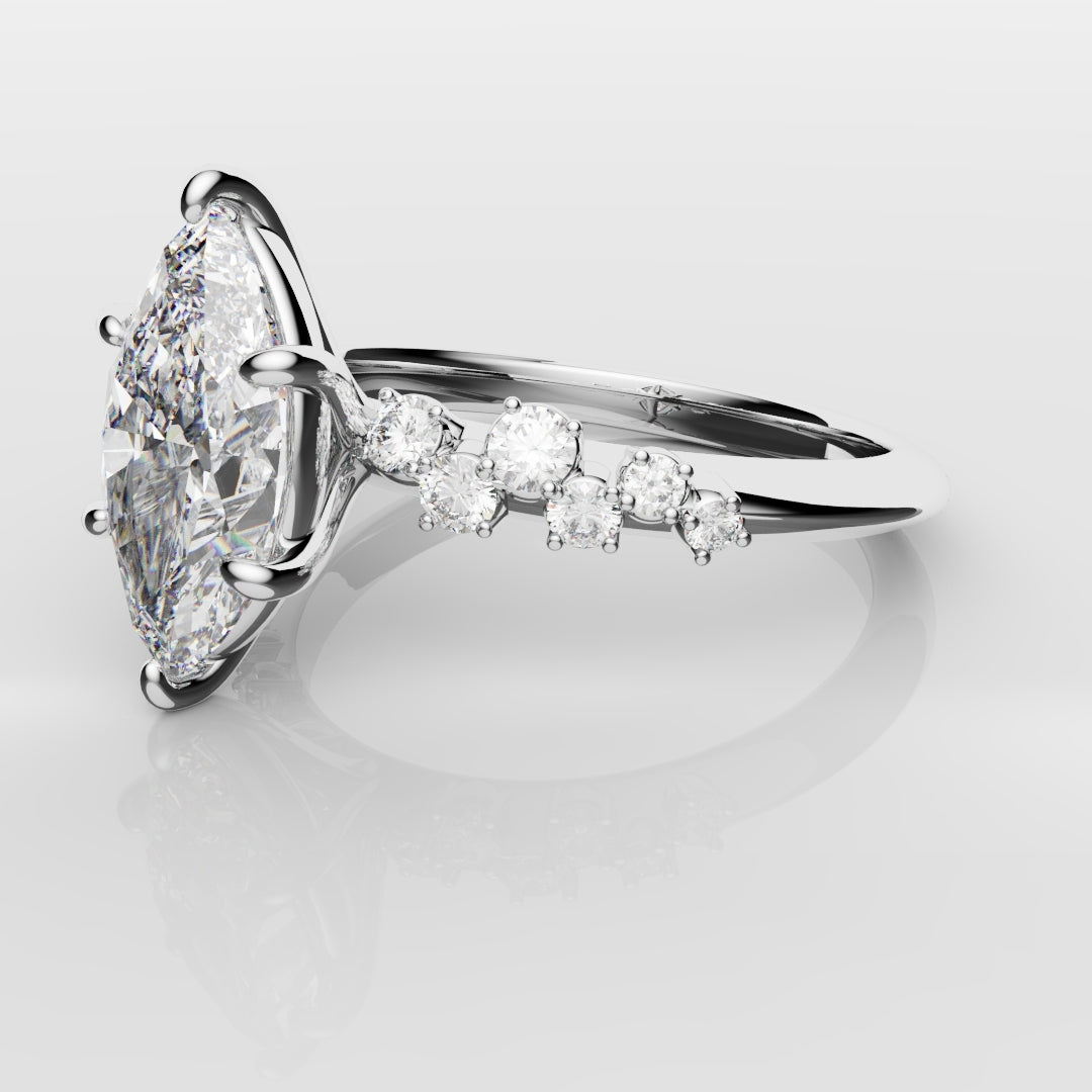 Marquise Engagement Ring With Asymetrical Accent diamonds