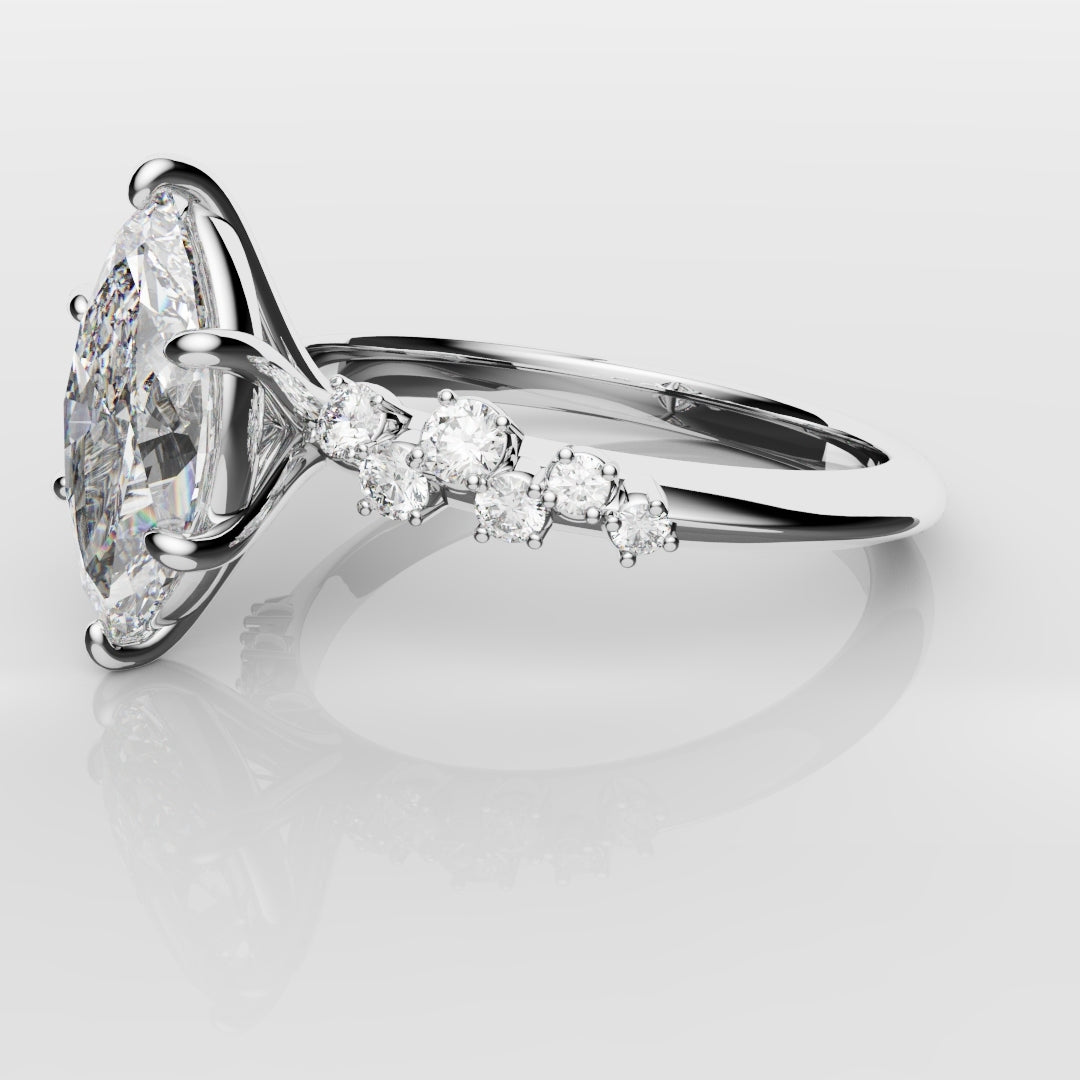 Marquise Engagement Ring With Asymetrical Accent diamonds