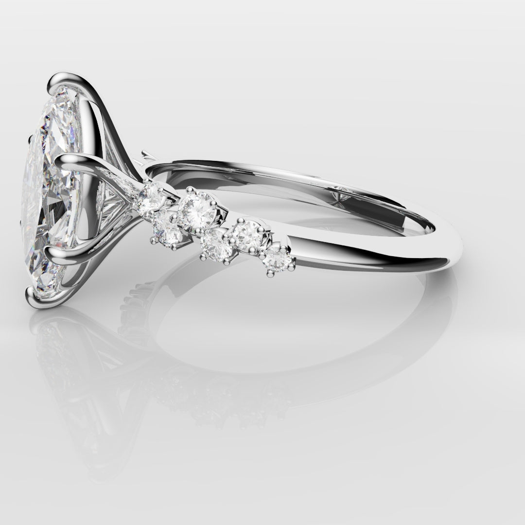 Marquise Engagement Ring With Asymetrical Accent diamonds