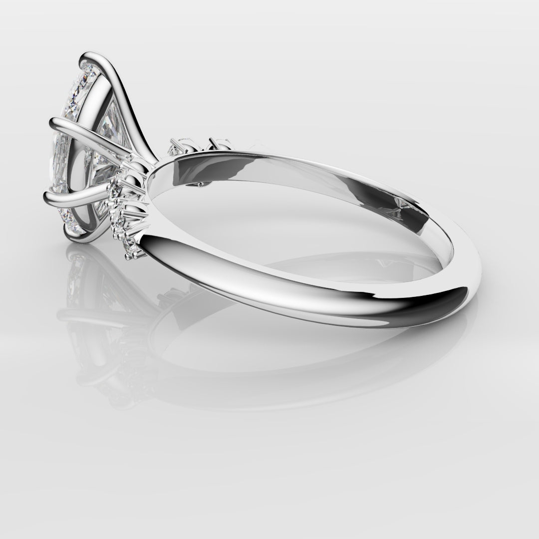 Marquise Engagement Ring With Asymetrical Accent diamonds