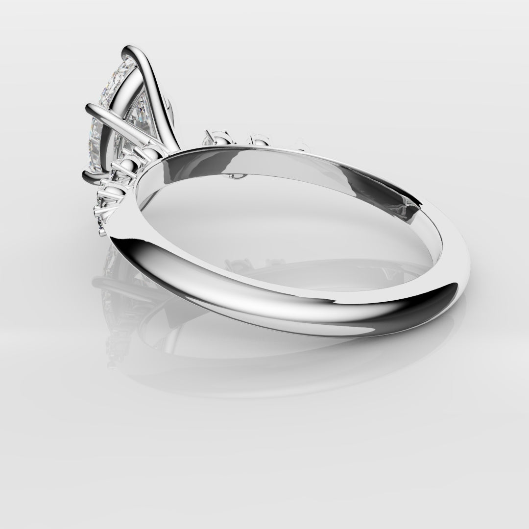 Marquise Engagement Ring With Asymetrical Accent diamonds