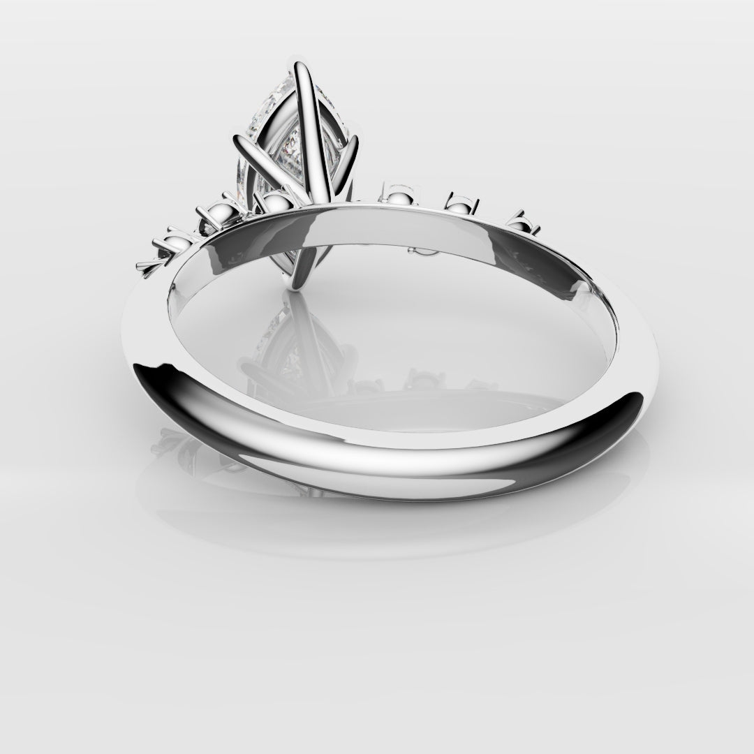 Marquise Engagement Ring With Asymetrical Accent diamonds