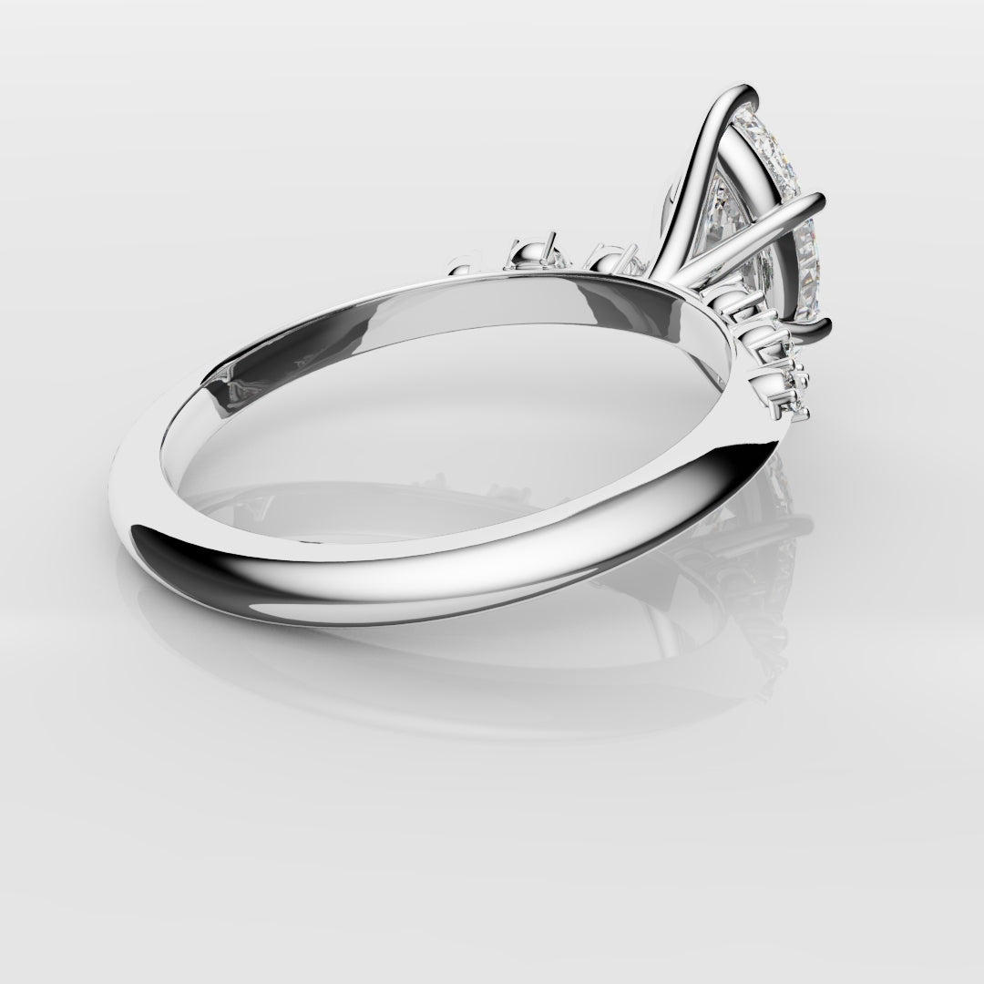 Marquise Engagement Ring With Asymetrical Accent diamonds