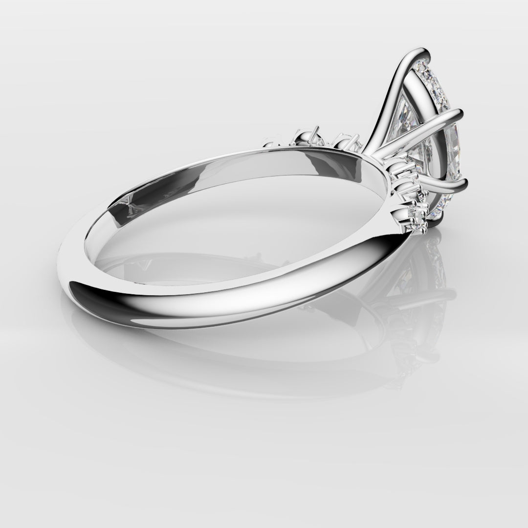 Marquise Engagement Ring With Asymetrical Accent diamonds