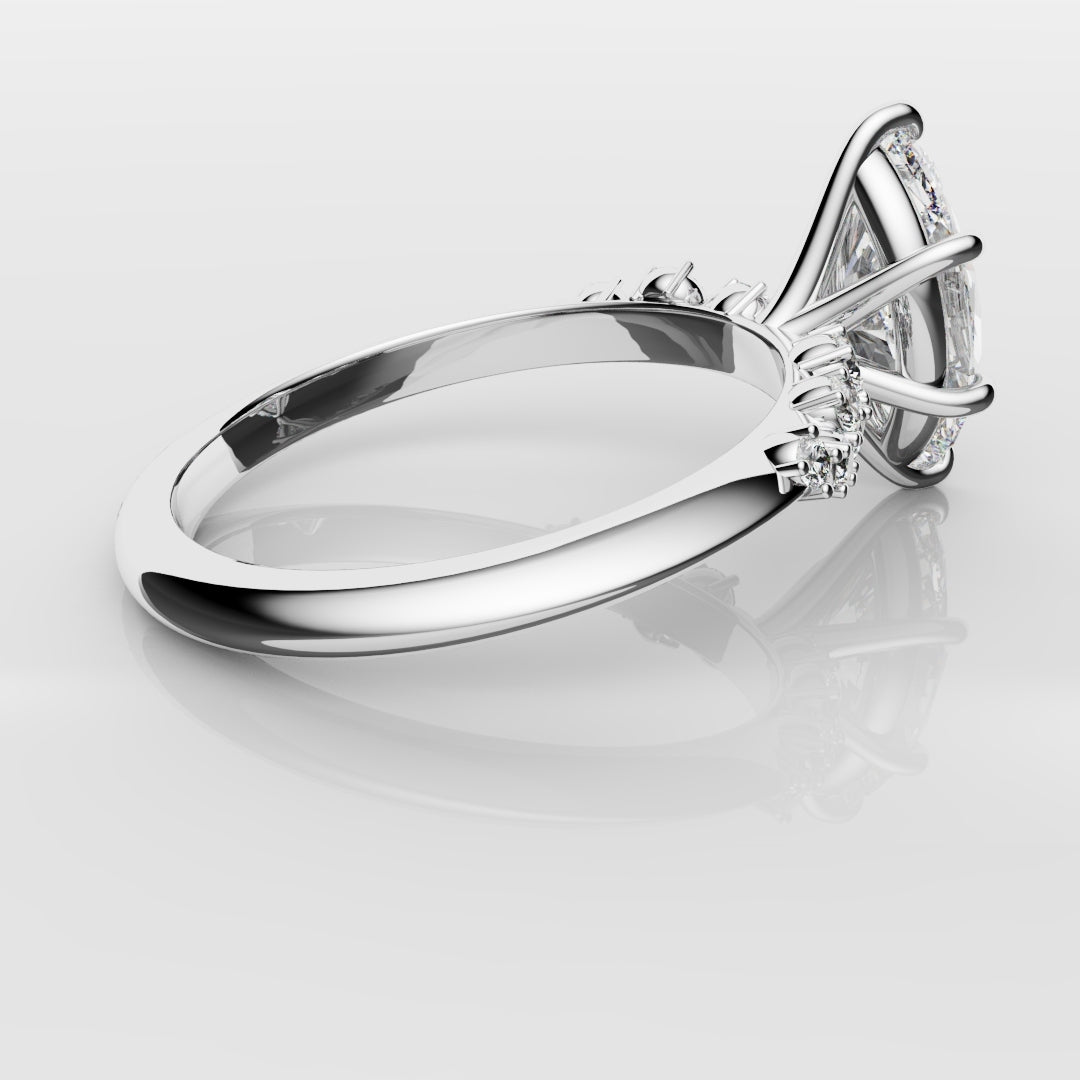 Marquise Engagement Ring With Asymetrical Accent diamonds