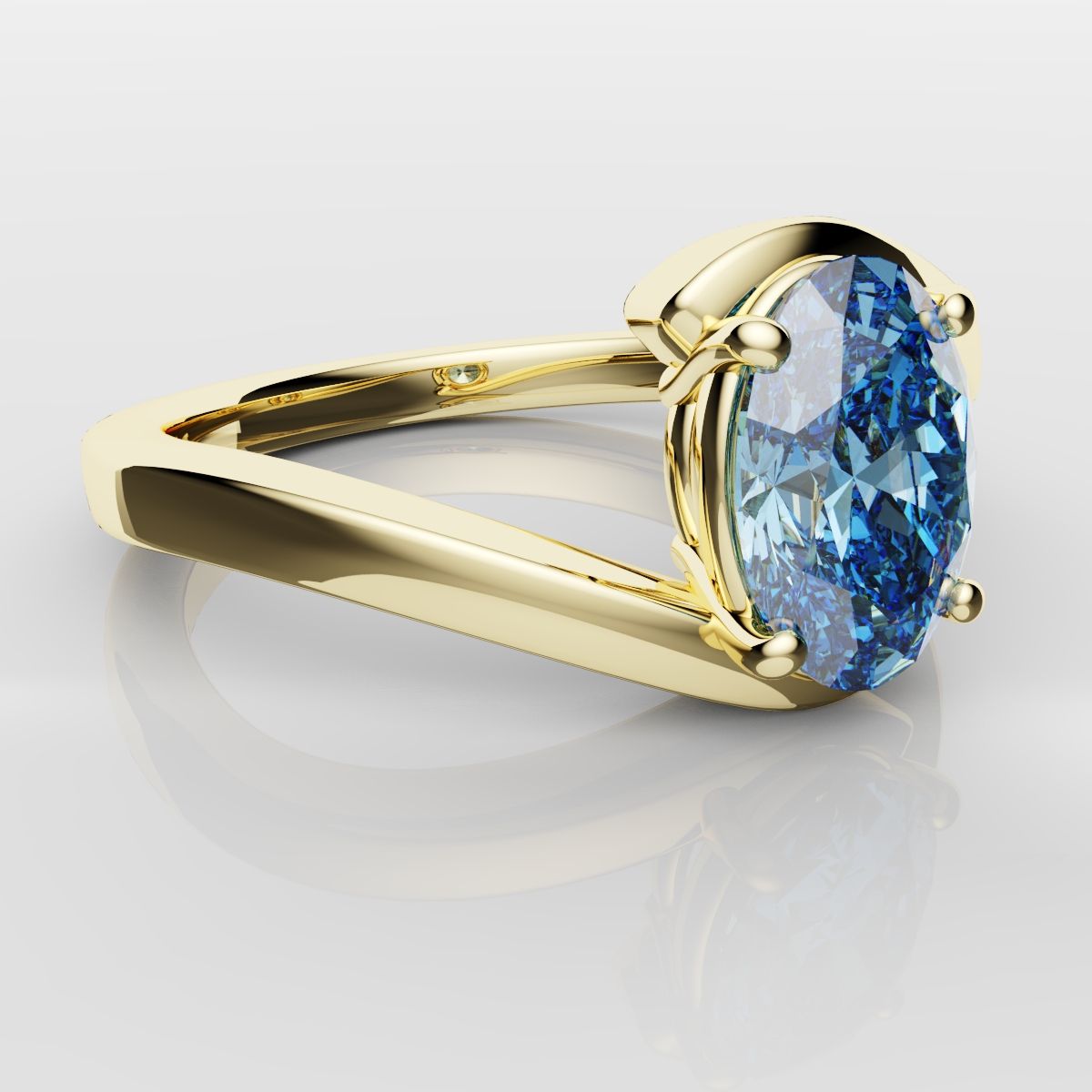 Oval Blue Diamond Wrap Around Ring - Yellow Gold