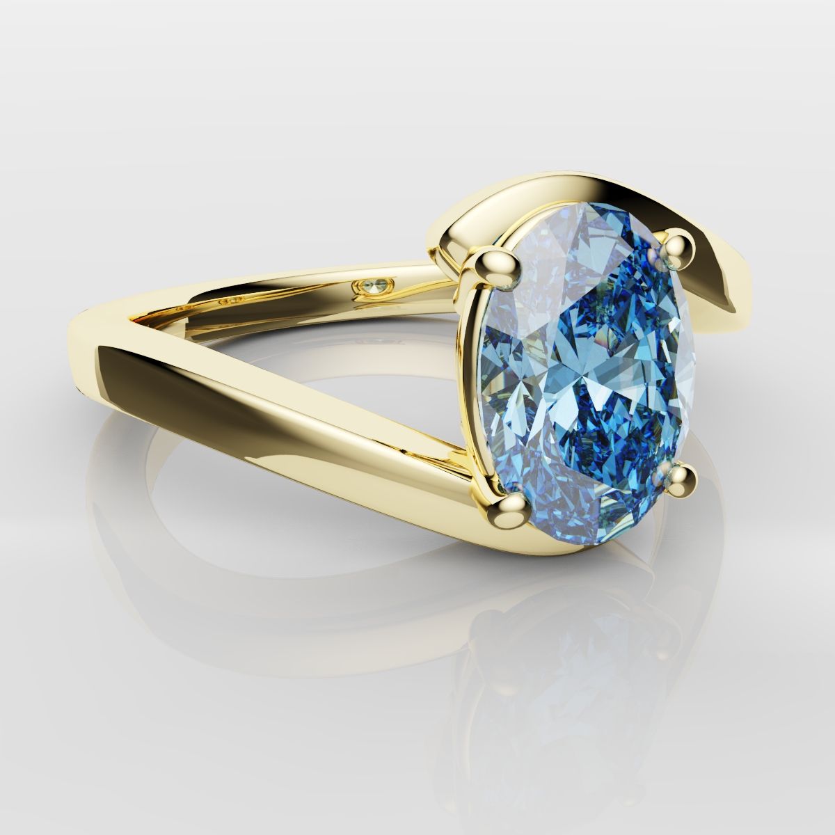Oval Blue Diamond Wrap Around Ring - Yellow Gold