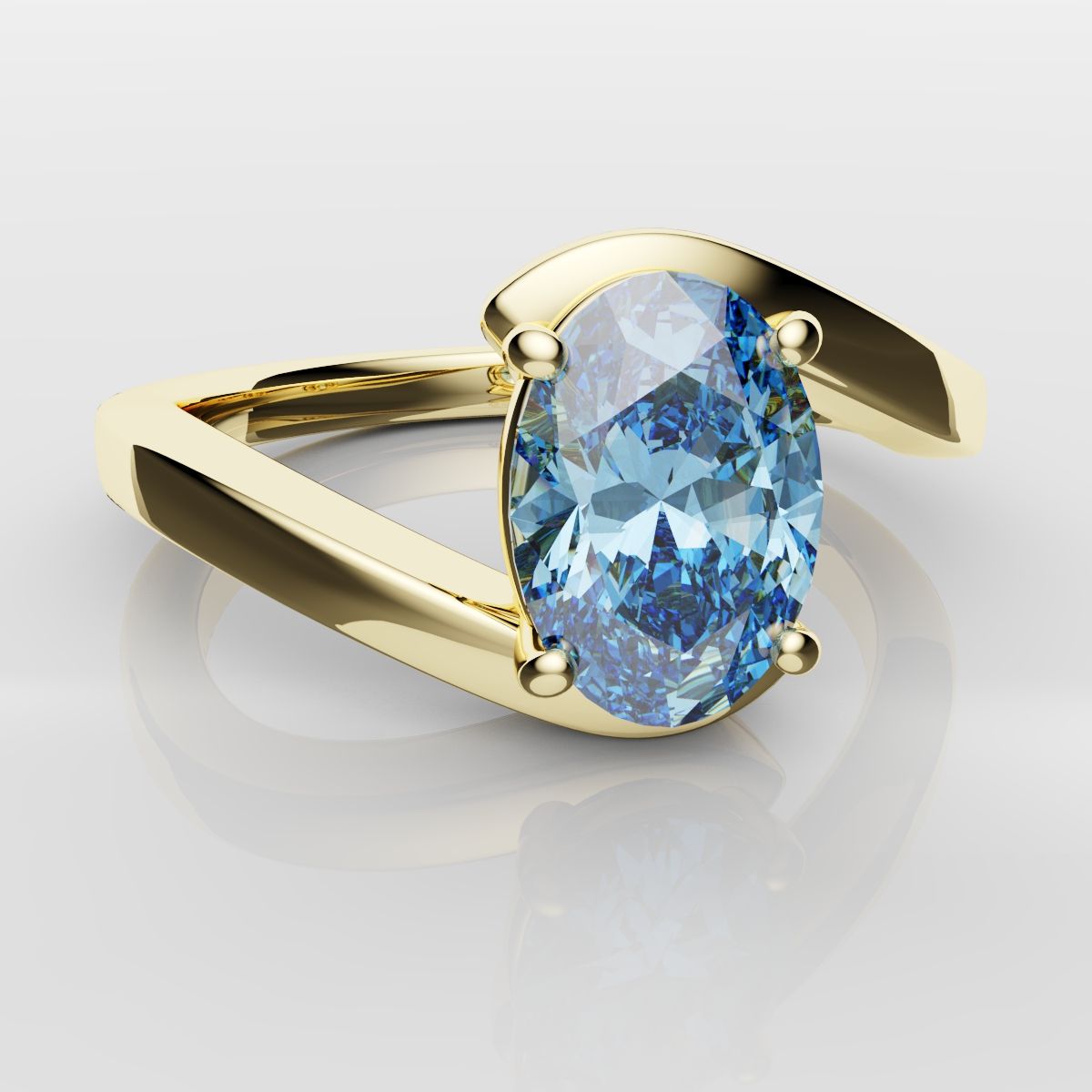 Oval Blue Diamond Wrap Around Ring - Yellow Gold