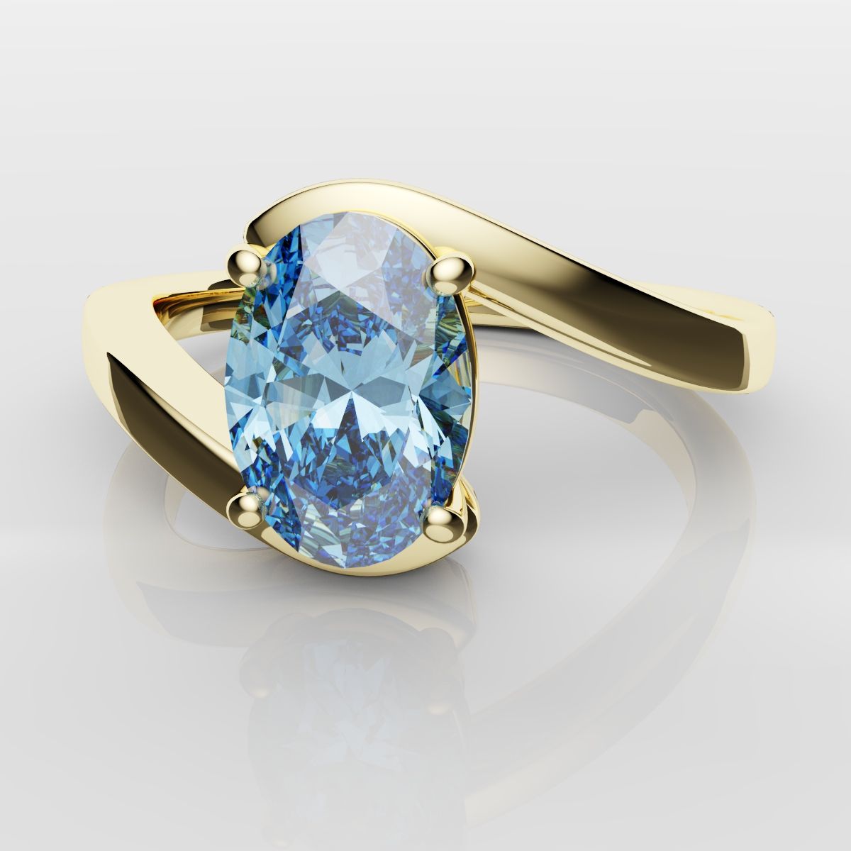 Oval Blue Diamond Wrap Around Ring - Yellow Gold