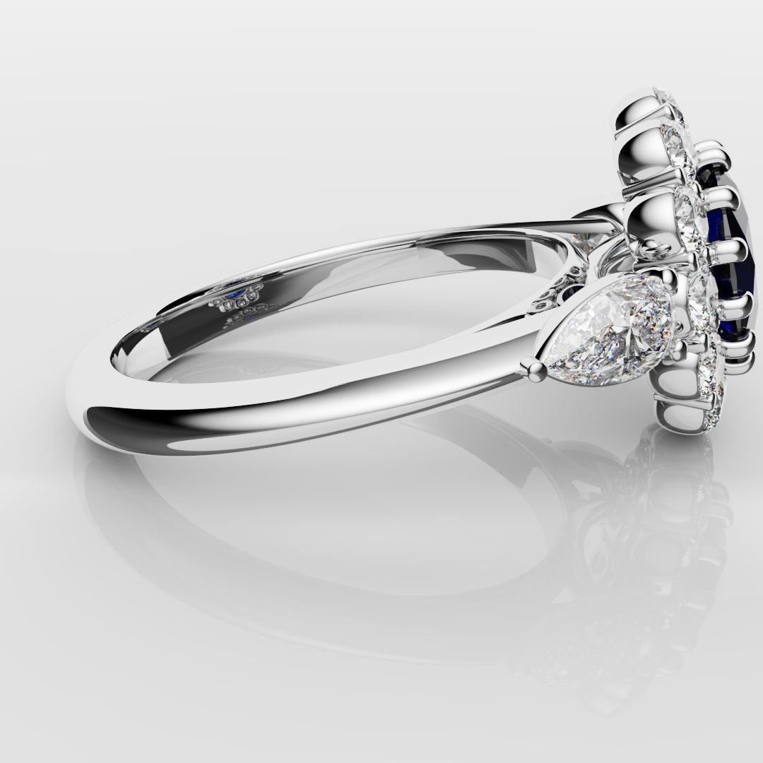 Oval Sapphire Cluster With Pear Shoulder Diamonds