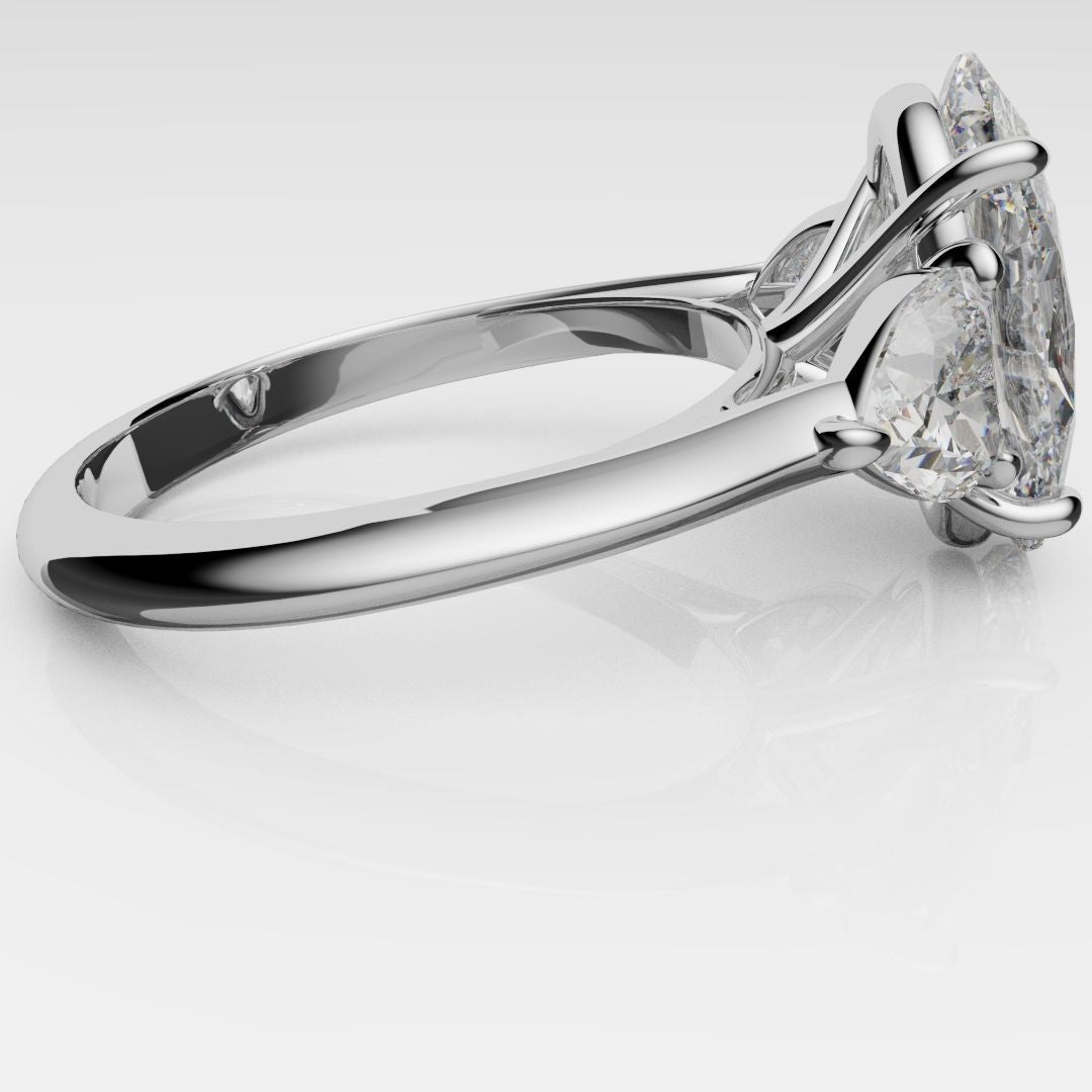 Oval and Heart Diamond Three Stone Engagement Ring