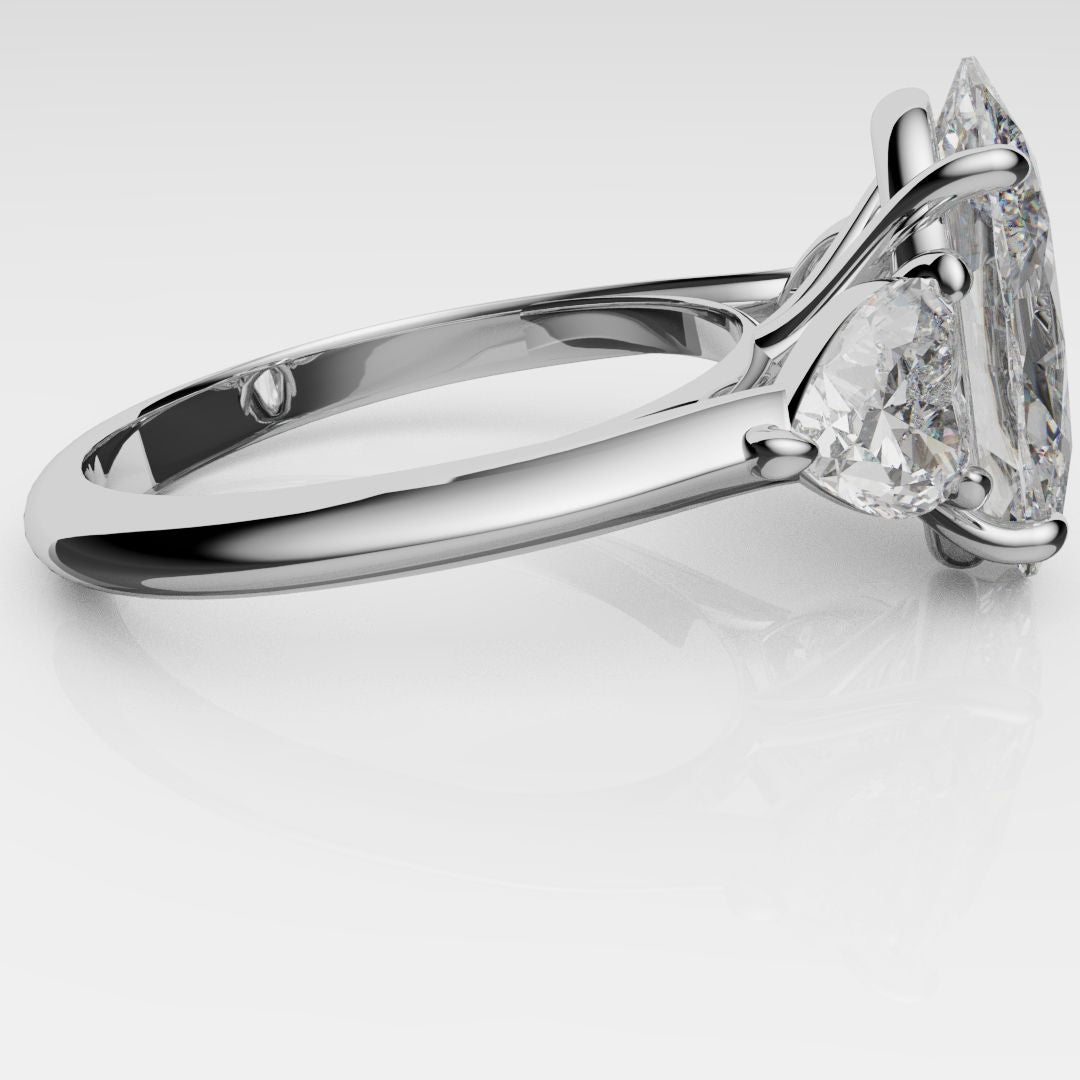 Oval and Heart Diamond Three Stone Engagement Ring
