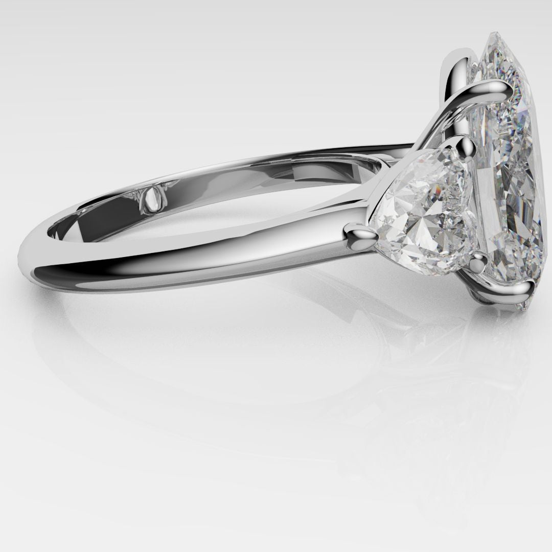 Oval and Heart Diamond Three Stone Engagement Ring