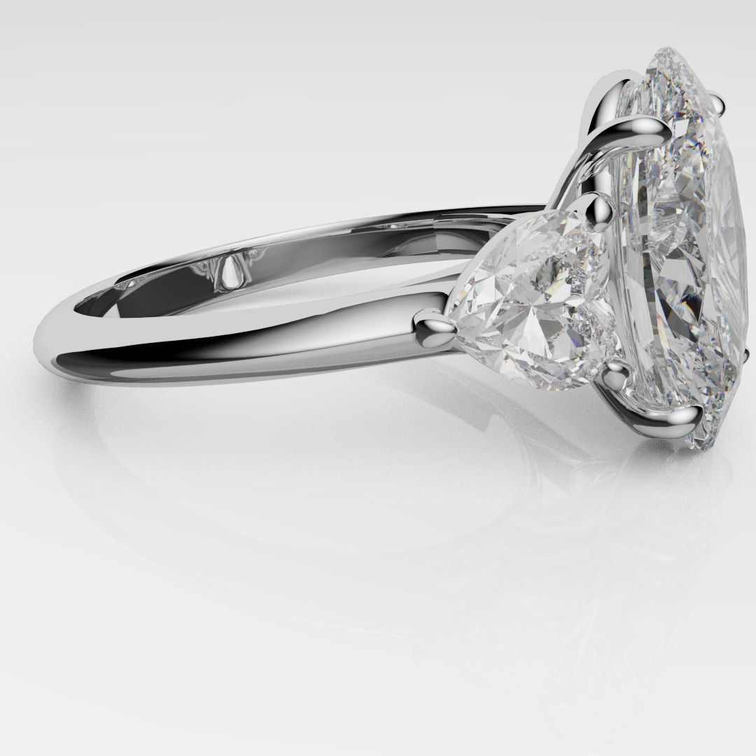 Oval and Heart Diamond Three Stone Engagement Ring