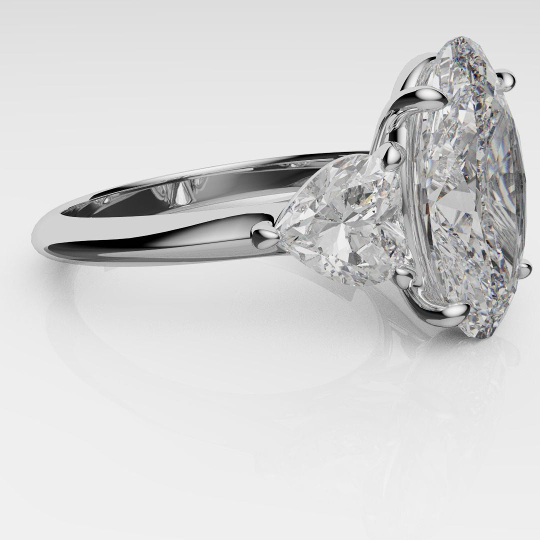 Oval and Heart Diamond Three Stone Engagement Ring