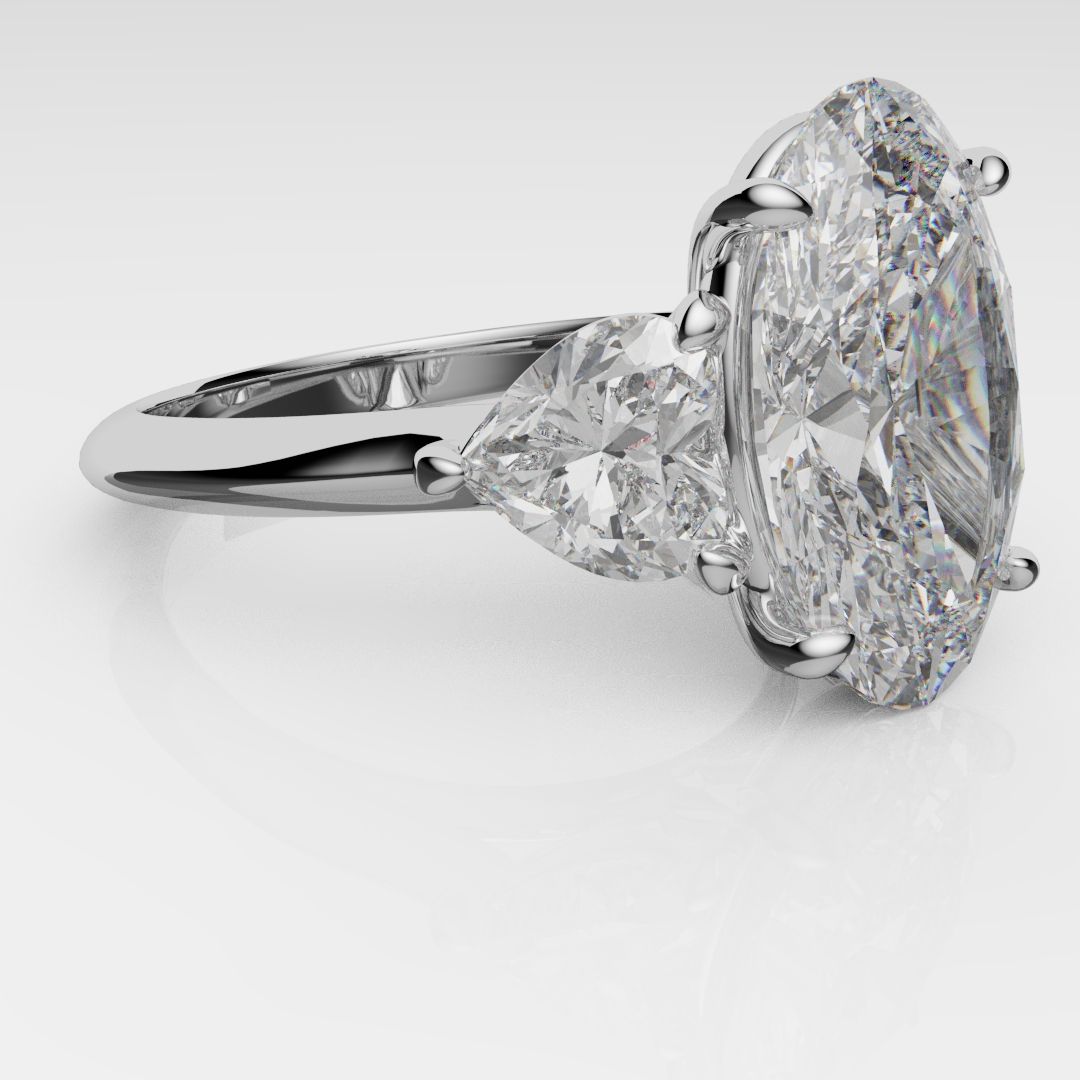 Oval and Heart Diamond Three Stone Engagement Ring