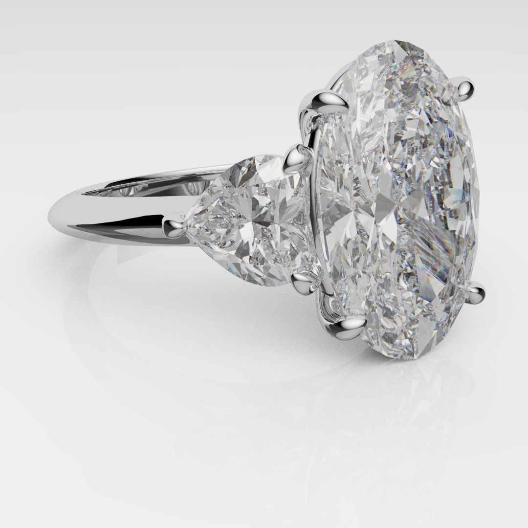 Oval and Heart Diamond Three Stone Engagement Ring