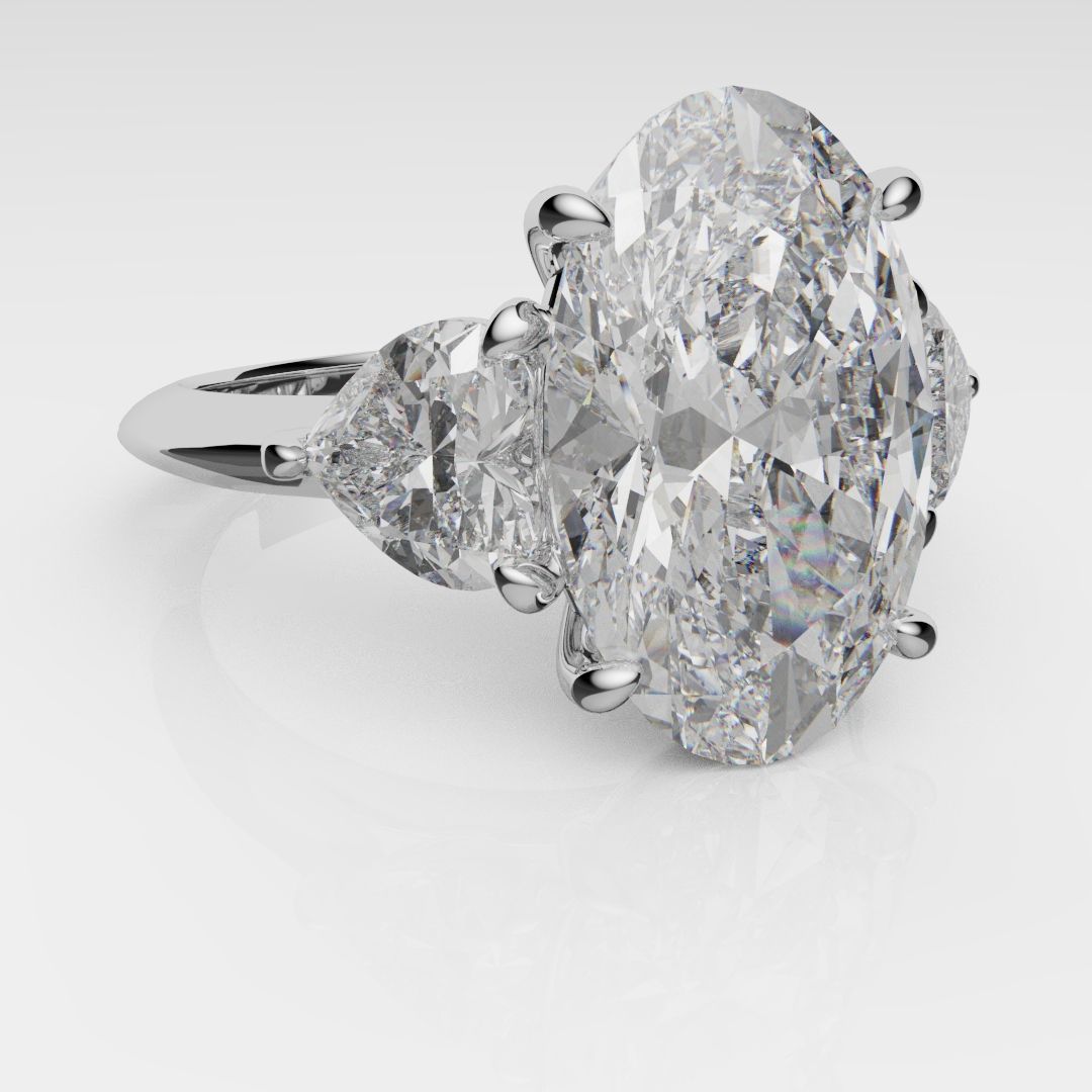 Oval and Heart Diamond Three Stone Engagement Ring