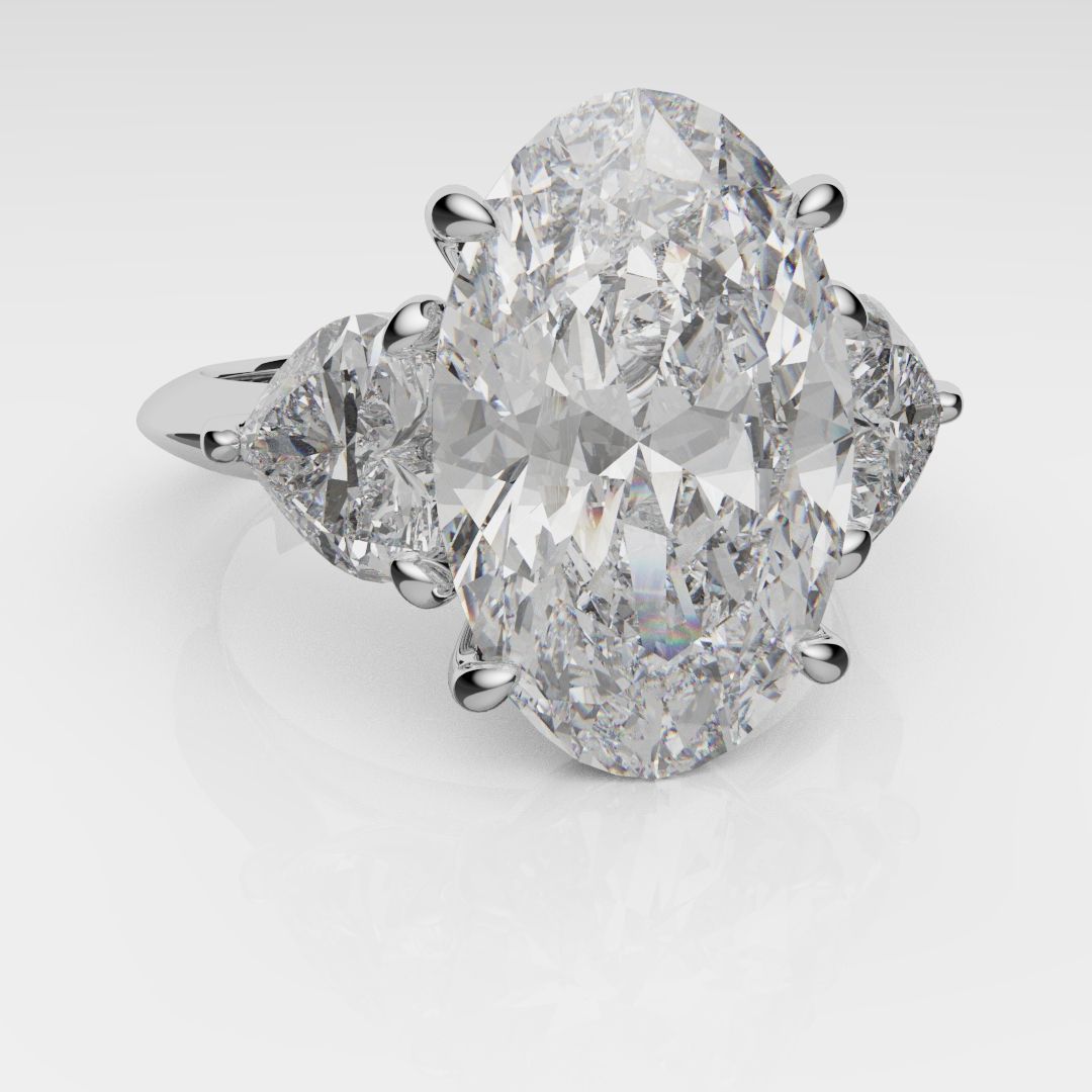 Oval and Heart Diamond Three Stone Engagement Ring