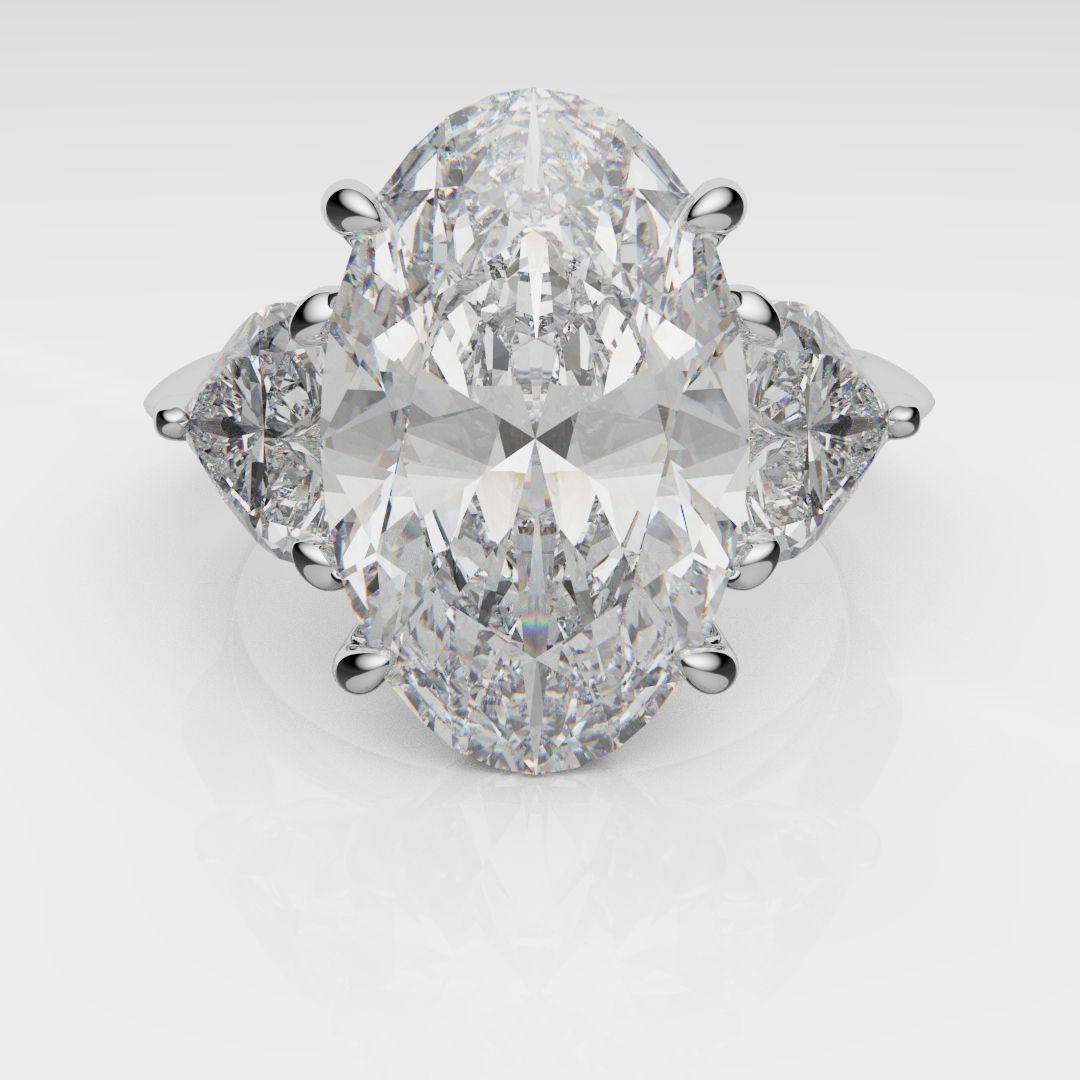 Oval and Heart Diamond Three Stone Engagement Ring