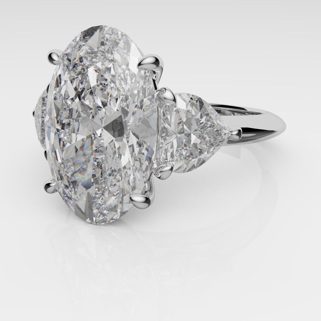 Oval and Heart Diamond Three Stone Engagement Ring
