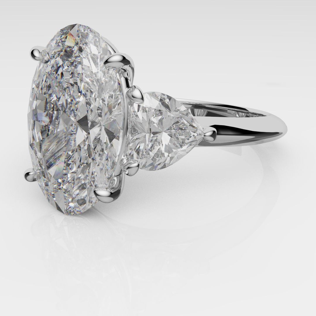 Oval and Heart Diamond Three Stone Engagement Ring