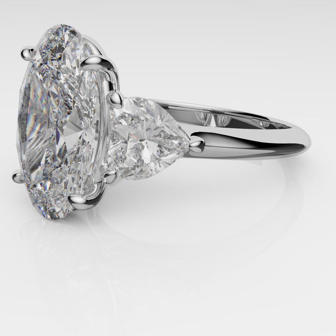 Oval and Heart Diamond Three Stone Engagement Ring