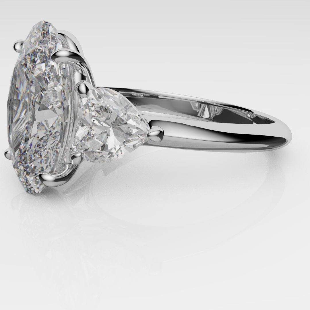 Oval and Heart Diamond Three Stone Engagement Ring