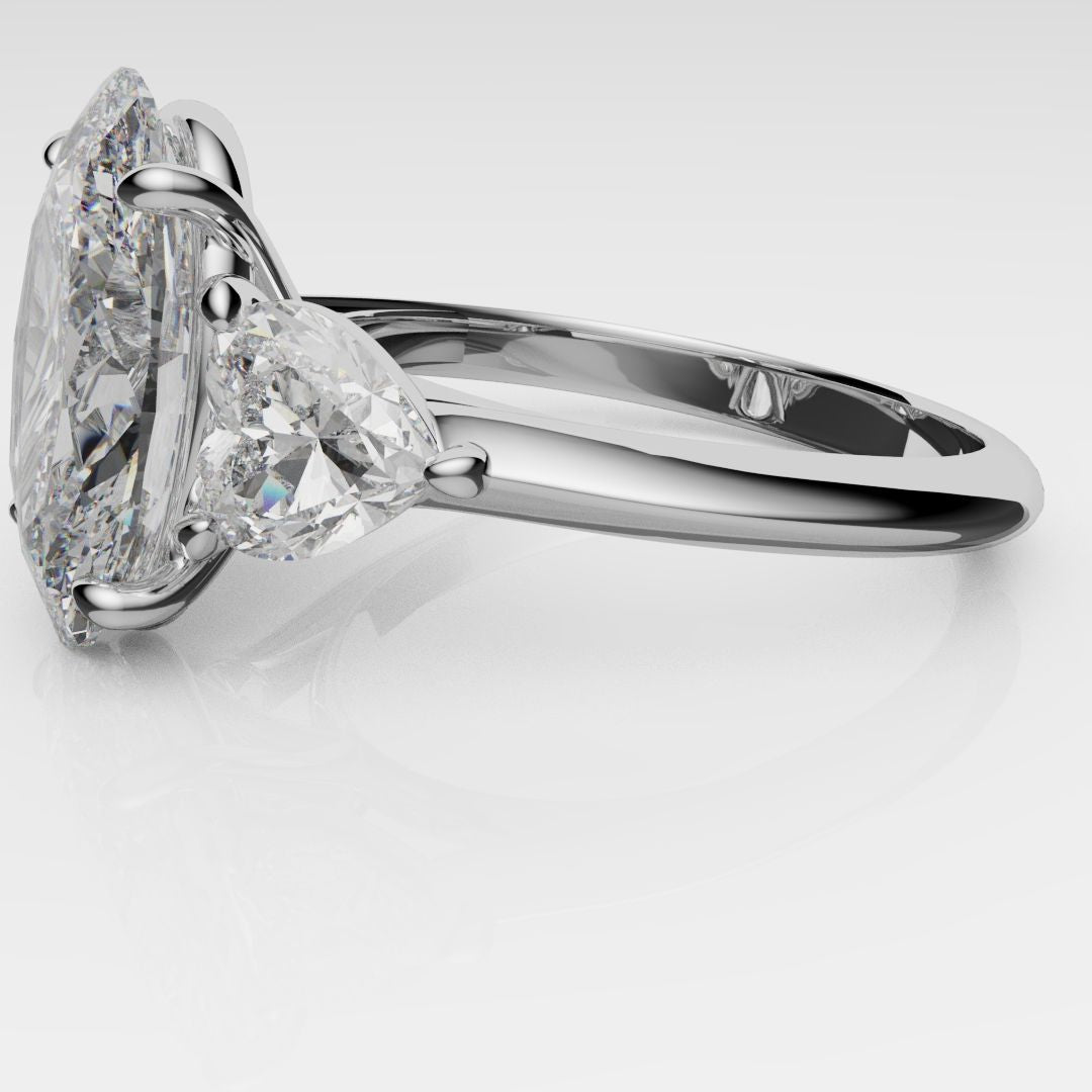 Oval and Heart Diamond Three Stone Engagement Ring