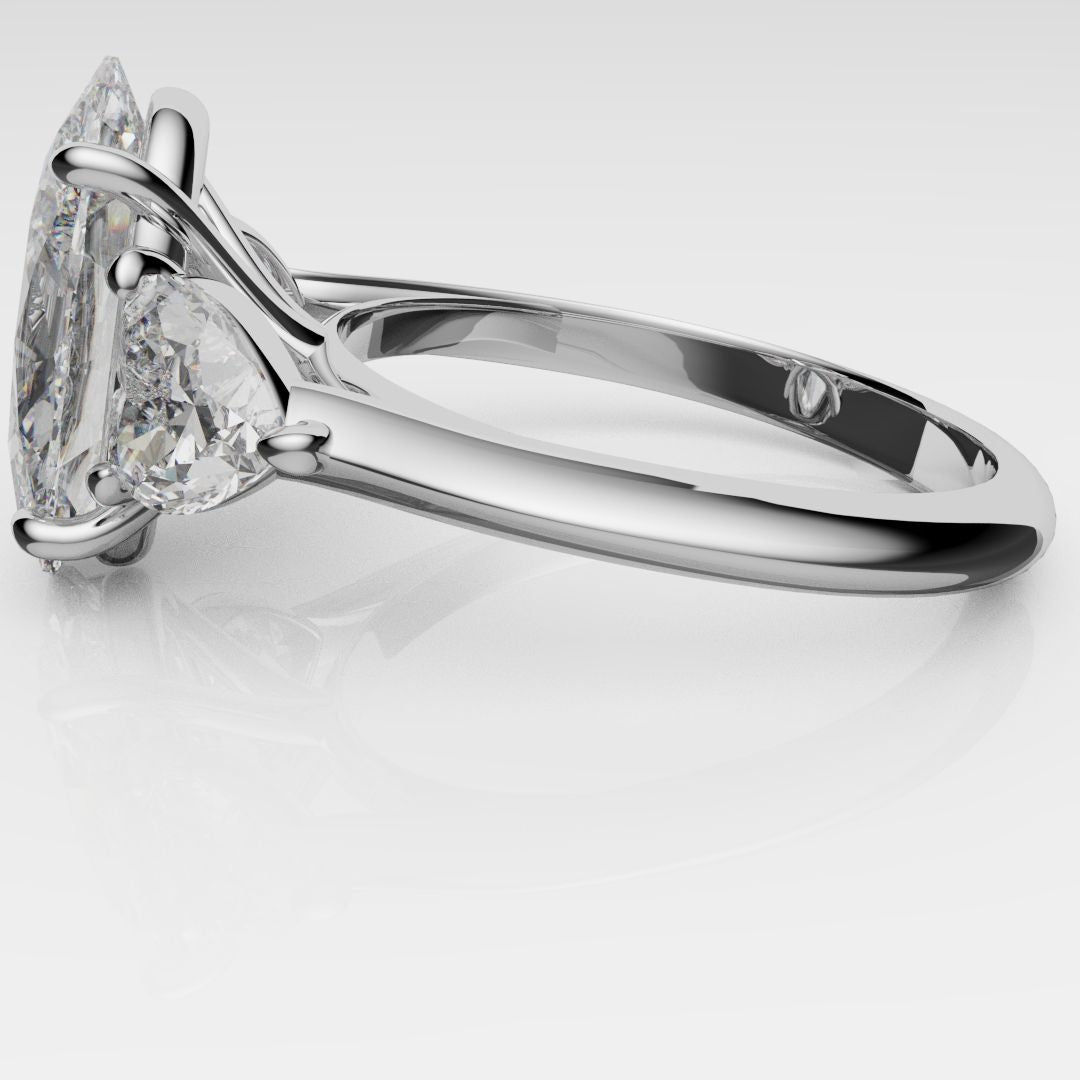 Oval and Heart Diamond Three Stone Engagement Ring