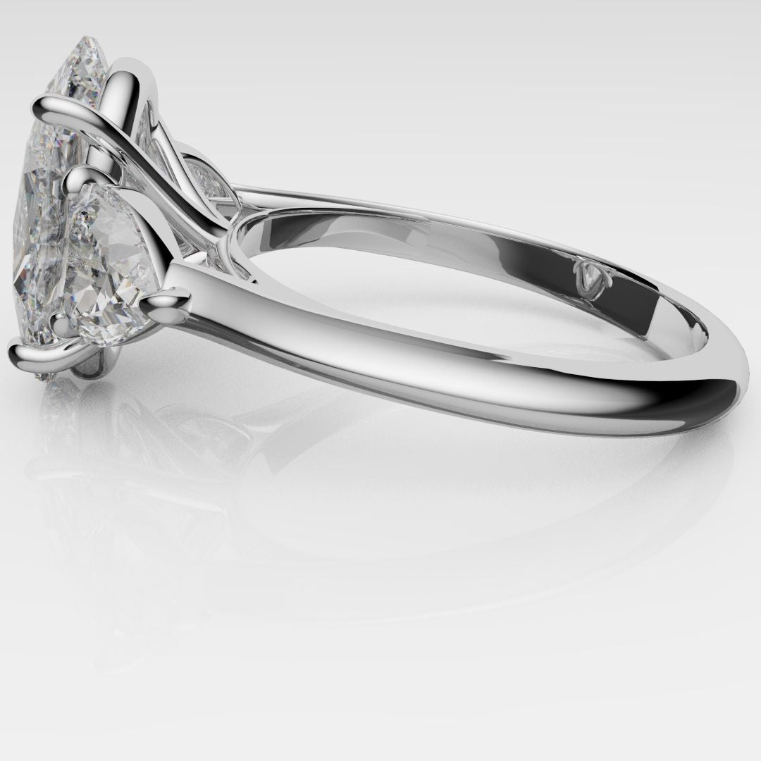 Oval and Heart Diamond Three Stone Engagement Ring