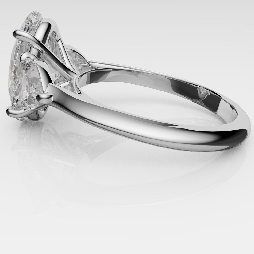 Oval and Heart Diamond Three Stone Engagement Ring