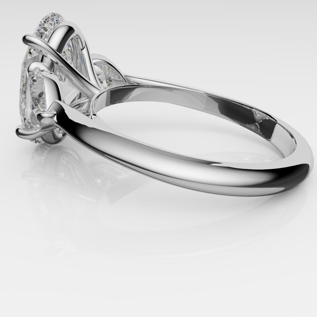 Oval and Heart Diamond Three Stone Engagement Ring