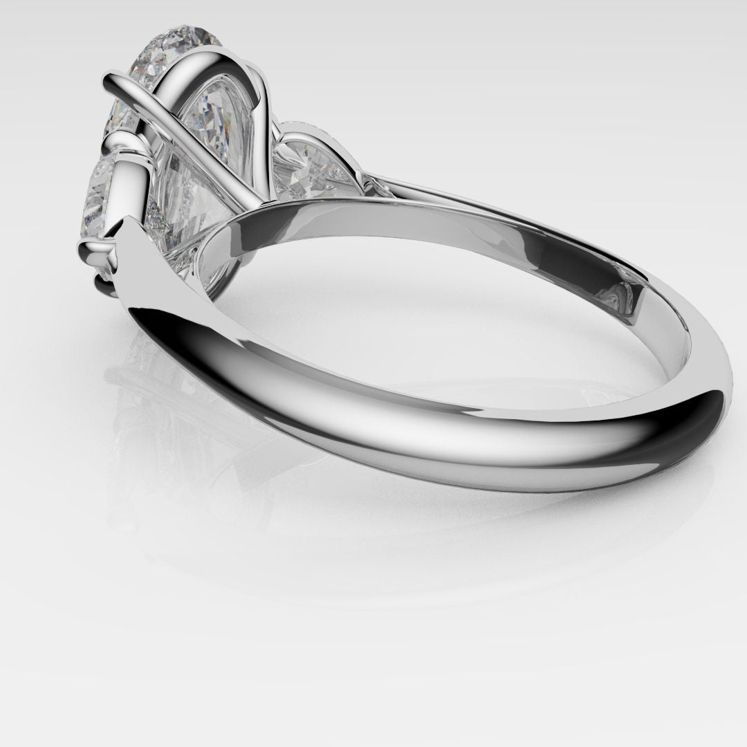 Oval and Heart Diamond Three Stone Engagement Ring