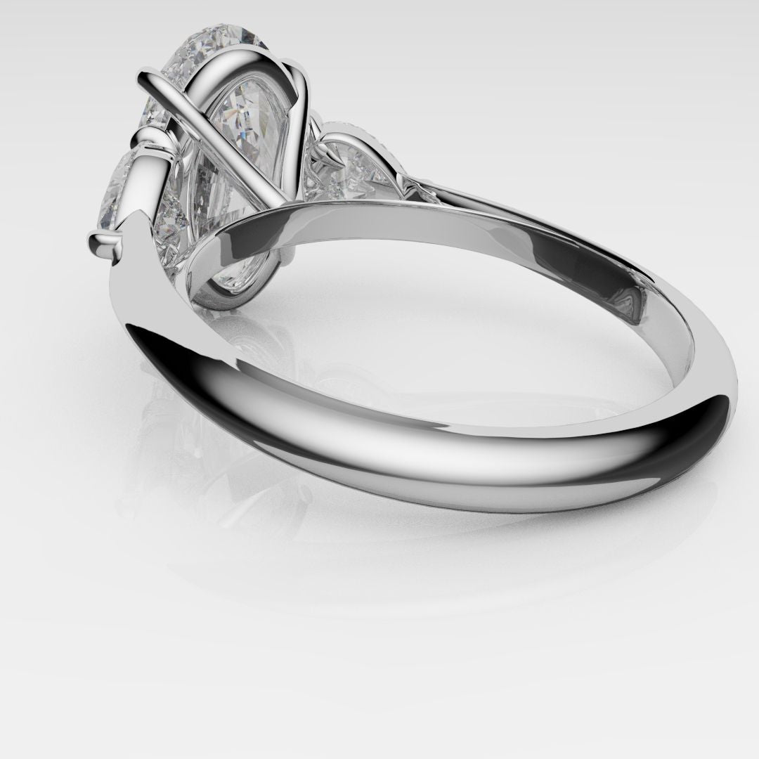 Oval and Heart Diamond Three Stone Engagement Ring