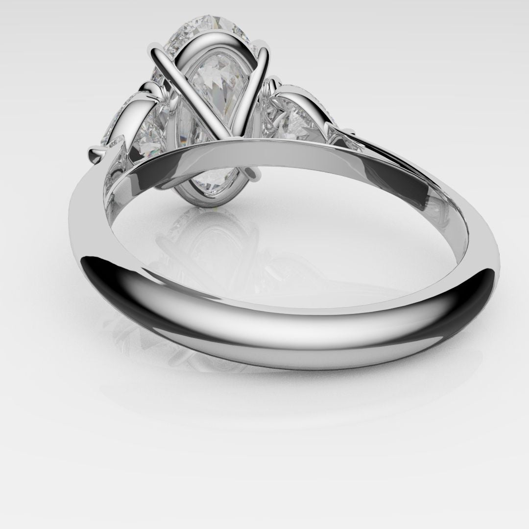 Oval and Heart Diamond Three Stone Engagement Ring
