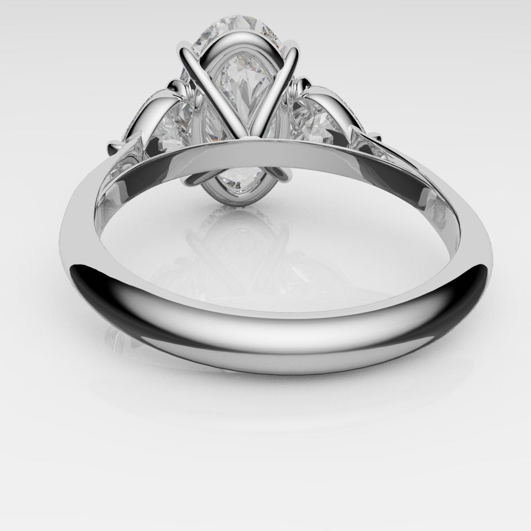 Oval and Heart Diamond Three Stone Engagement Ring