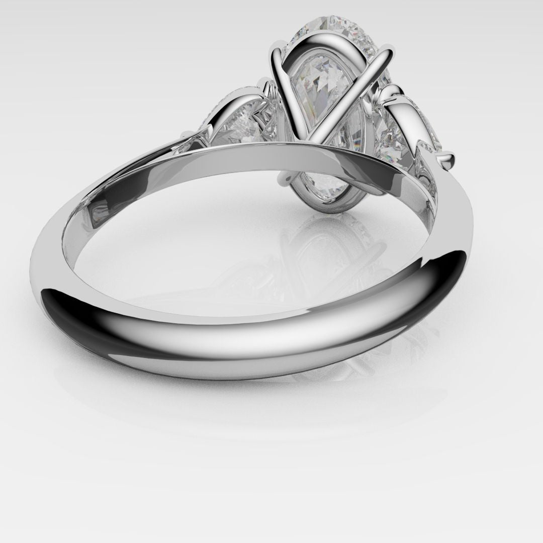 Oval and Heart Diamond Three Stone Engagement Ring