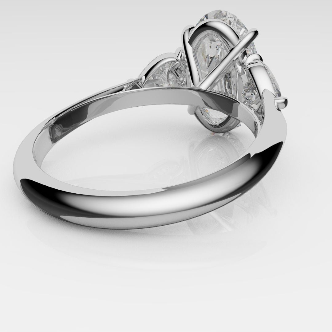 Oval and Heart Diamond Three Stone Engagement Ring