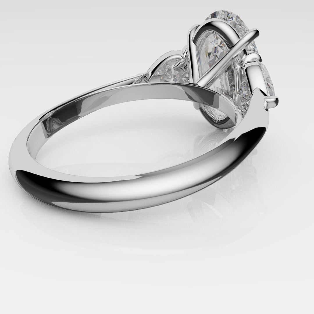 Oval and Heart Diamond Three Stone Engagement Ring