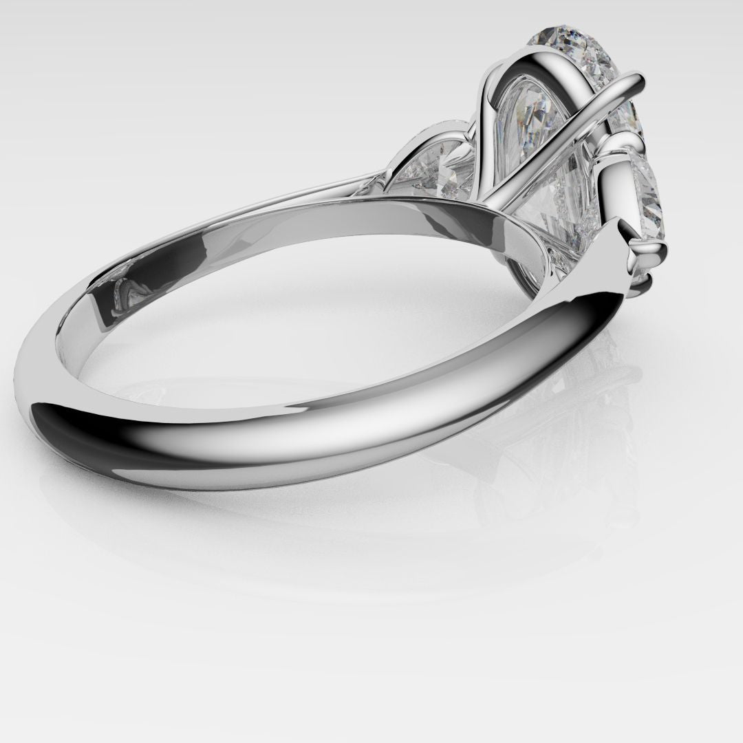 Oval and Heart Diamond Three Stone Engagement Ring