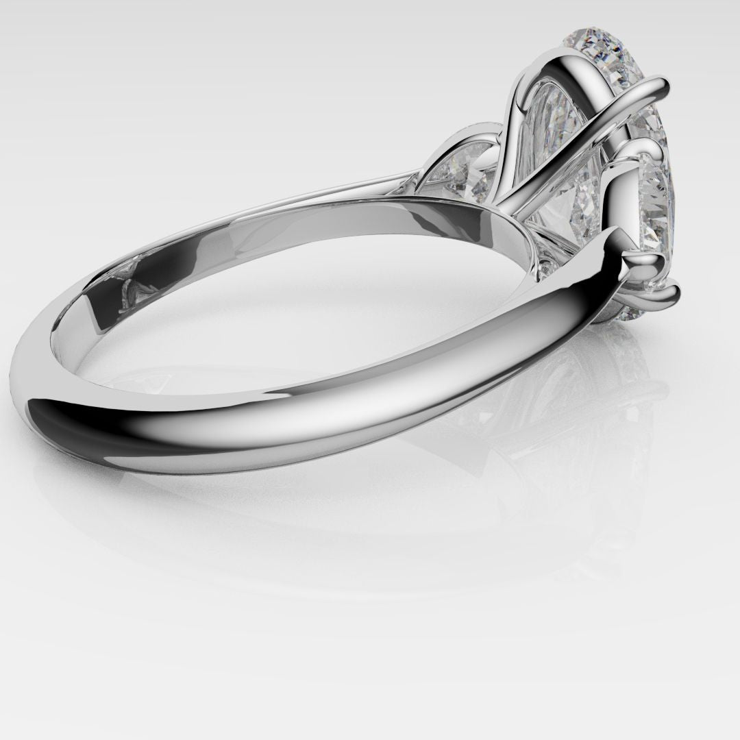 Oval and Heart Diamond Three Stone Engagement Ring